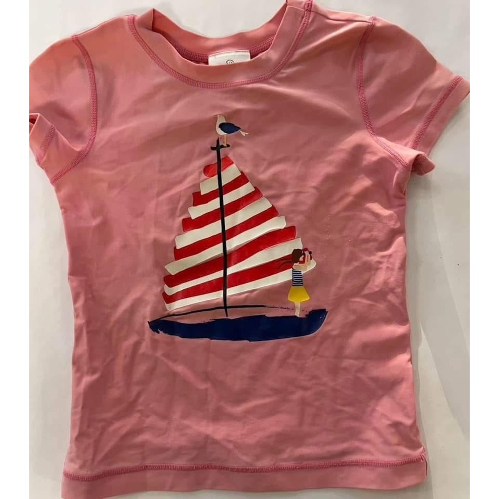 Hanna Andersson Girls Pink Sailboat Rashguard Swim Shirt Size 130 US 8 Short Slv